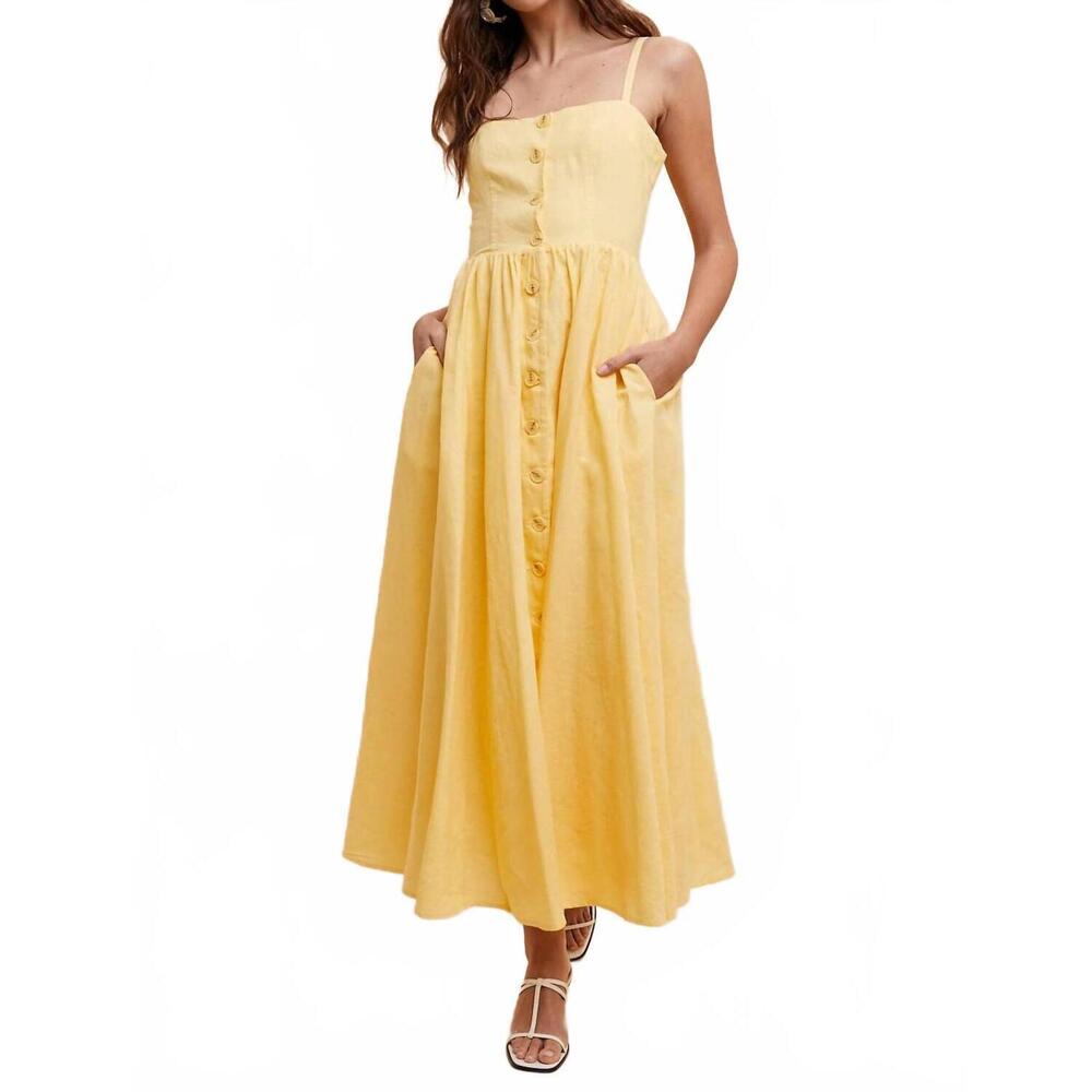 NEW IN-LOOM linen blend button dress in lemon water